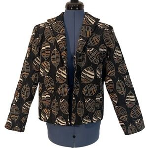 Painted Pony Black Brown Leaf Fall Tapestry Jacket Forest Boho Art to Wear M USA